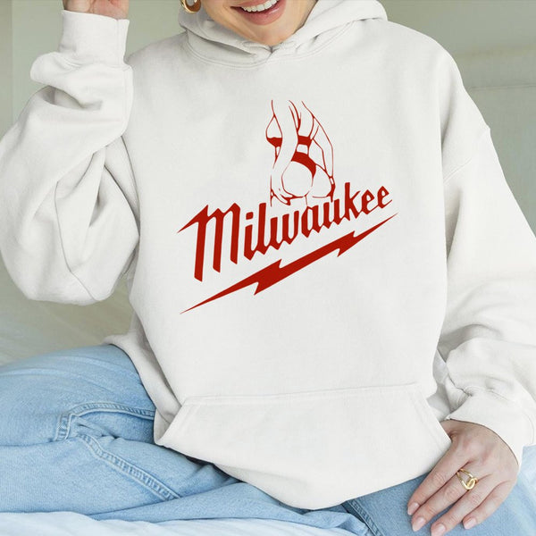 Funny Milwaukee Graphic Hoodie | Parody Tool Brand Logo Design | Premium Cotton Blend Pullover | Humorous Gift for DIY Worker