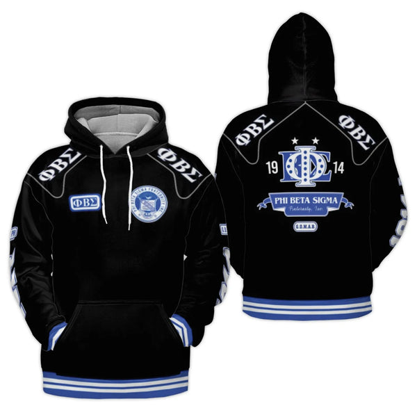 Phi Beta Sigma Fraternity 3D Hoodie | Blue and Black Greek Letters Apparel | Premium Brushed Fleece Pullover | G.O.M.A.B. Gif