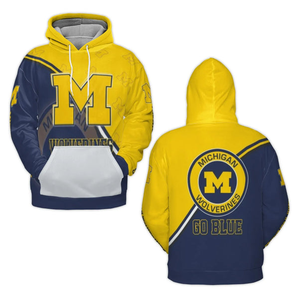 Michigan Wolverines Hoodie | Go Blue 3D Graphic Pullover | Premium Brushed Fleece Knit | Unisex Sports Fan Gift for Adults