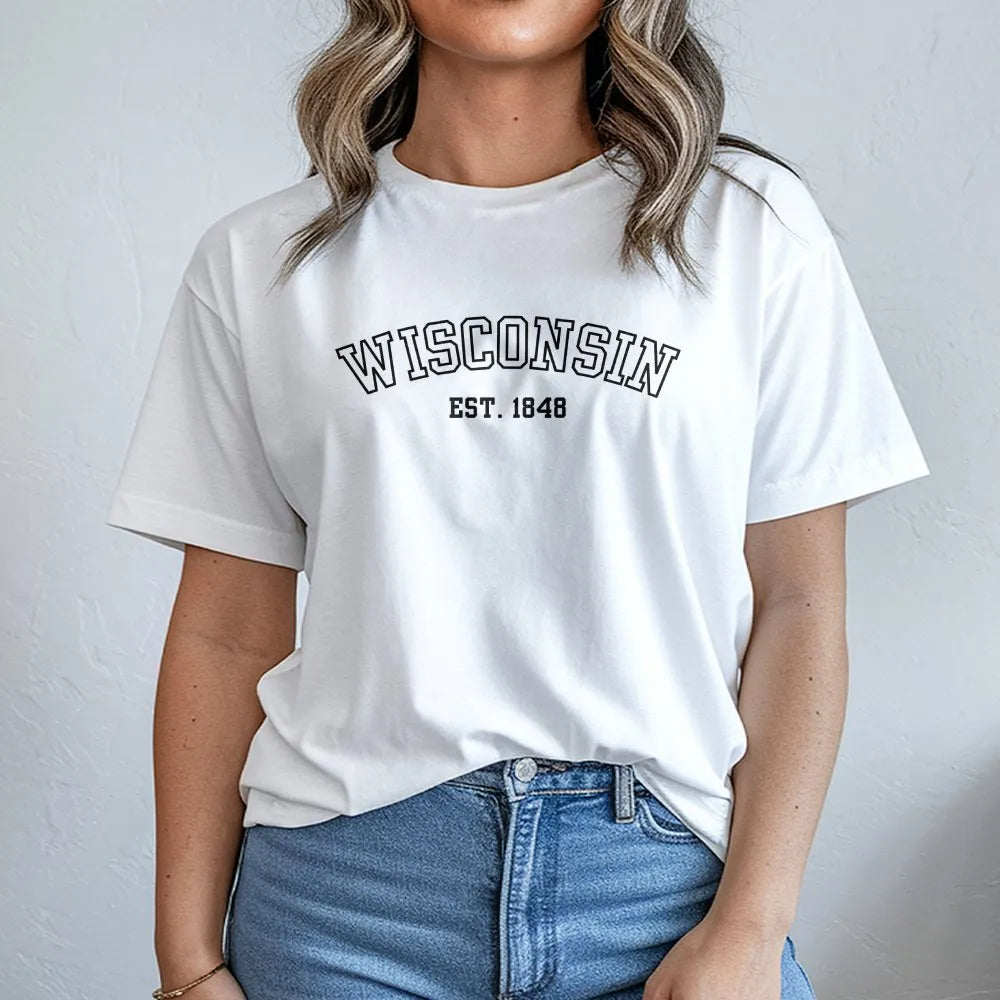 Wisconsin T-Shirt | Vintage Est 1848 College Graphic | Soft Cotton Tee | Midwest Pride Unisex Gift