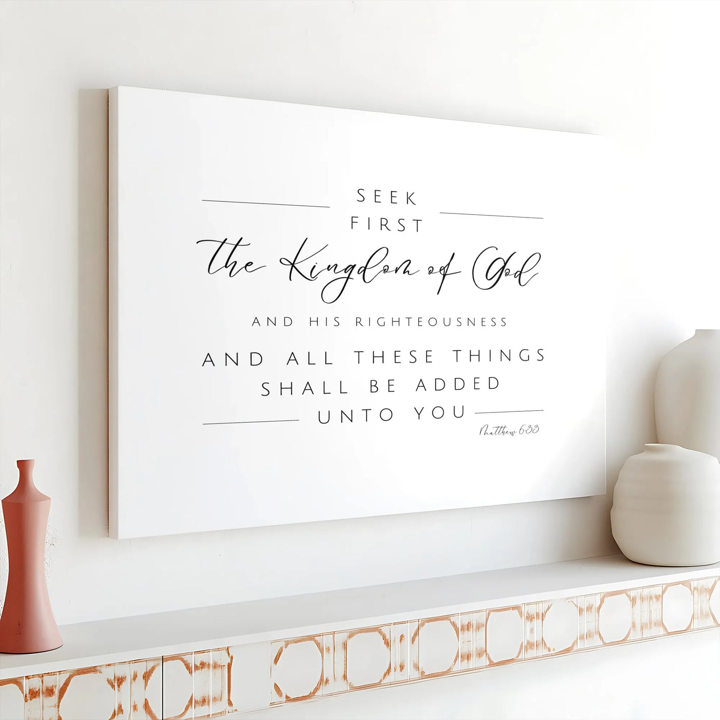 Bible Verse Canvas Print | Seek First The Kingdom of God Matthew 6:33 | Premium Gallery Wrap | Modern Scripture Home Decor Gi