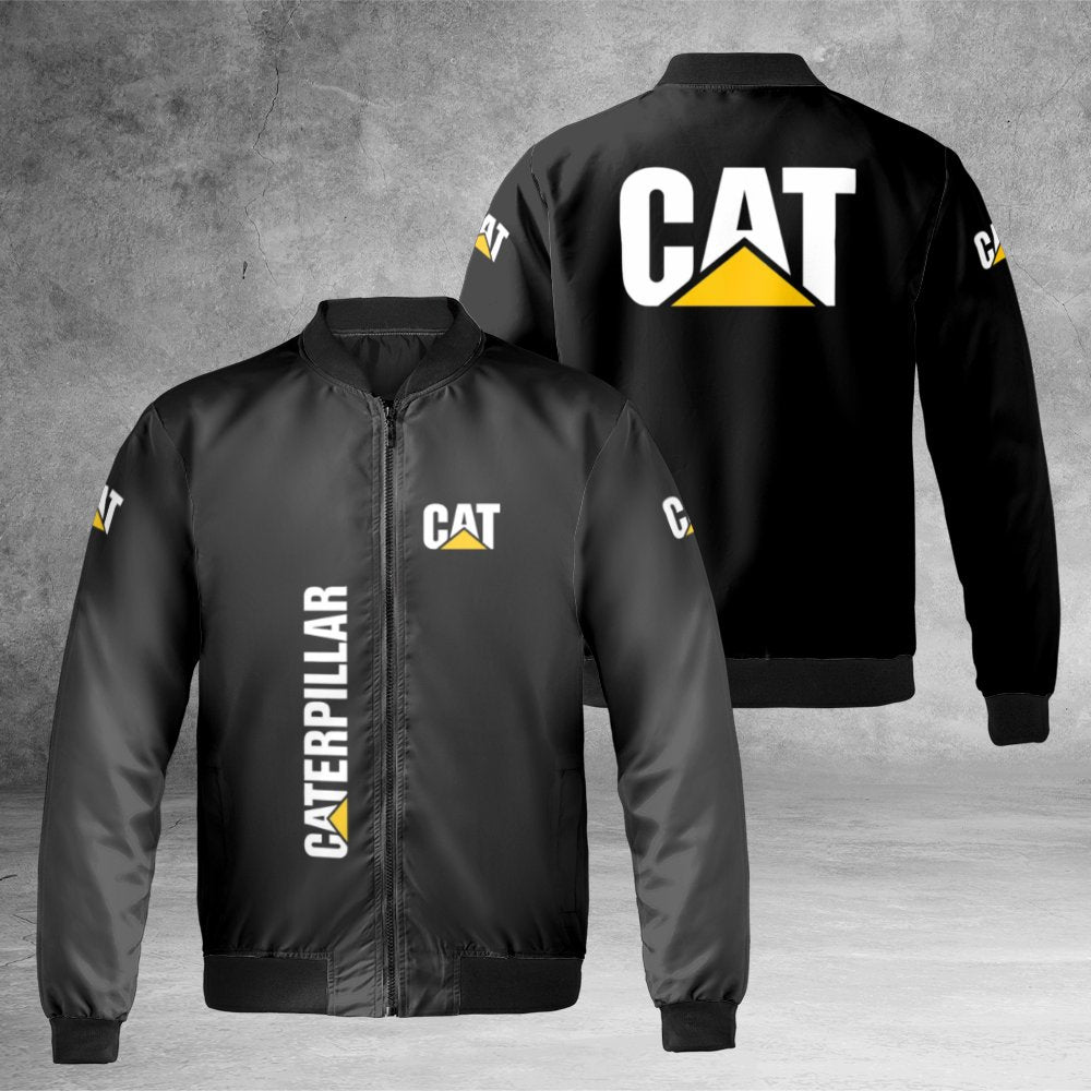 Caterpillar Logo Bomber Jacket | Heavy Equipment Construction Workwear | Durable Nylon Shell | Premium Utility Gift For Men