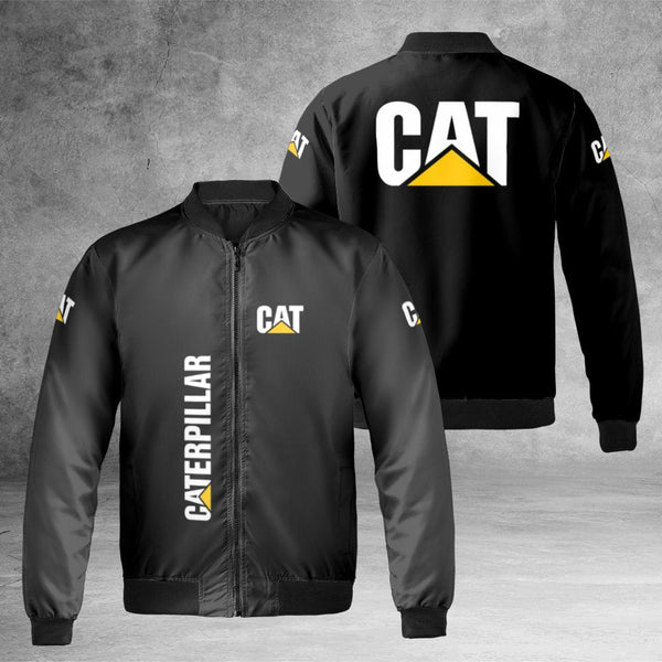 Caterpillar Logo Bomber Jacket | Heavy Equipment Construction Workwear | Durable Nylon Shell | Premium Utility Gift For Men