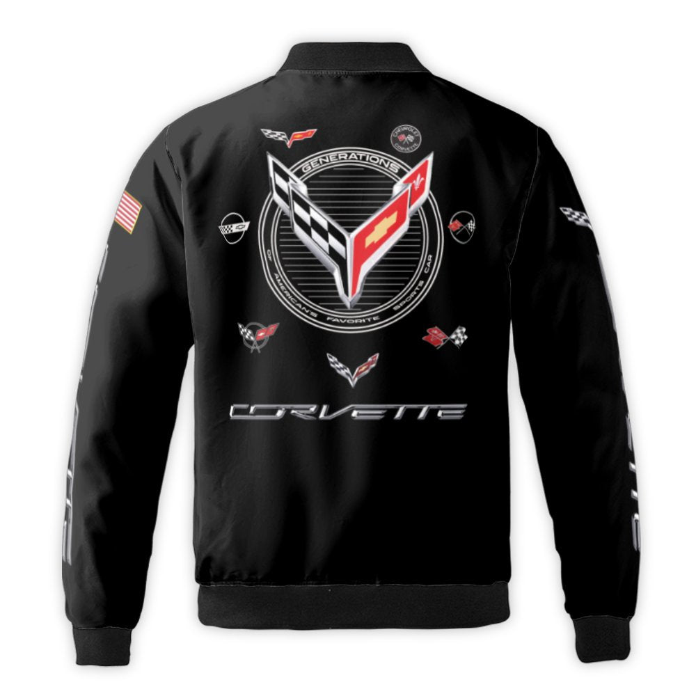 Corvette Bomber Jacket | Iconic Sports Car Logo Design | Durable Nylon Windbreaker | Premium Automotive Fan Gift for Men and 