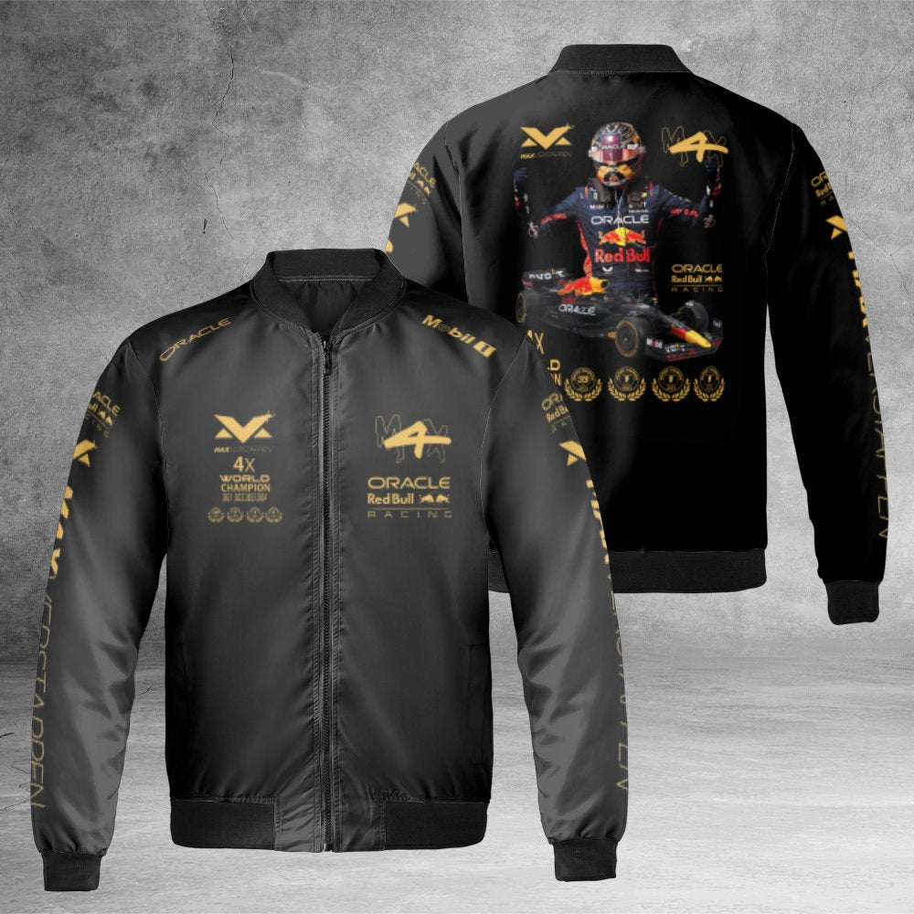 Formula 1 Bomber Jacket | Max Verstappen 4x World Champion Motorsport Apparel | Durable Nylon Shell | Premium Red Bull Racing