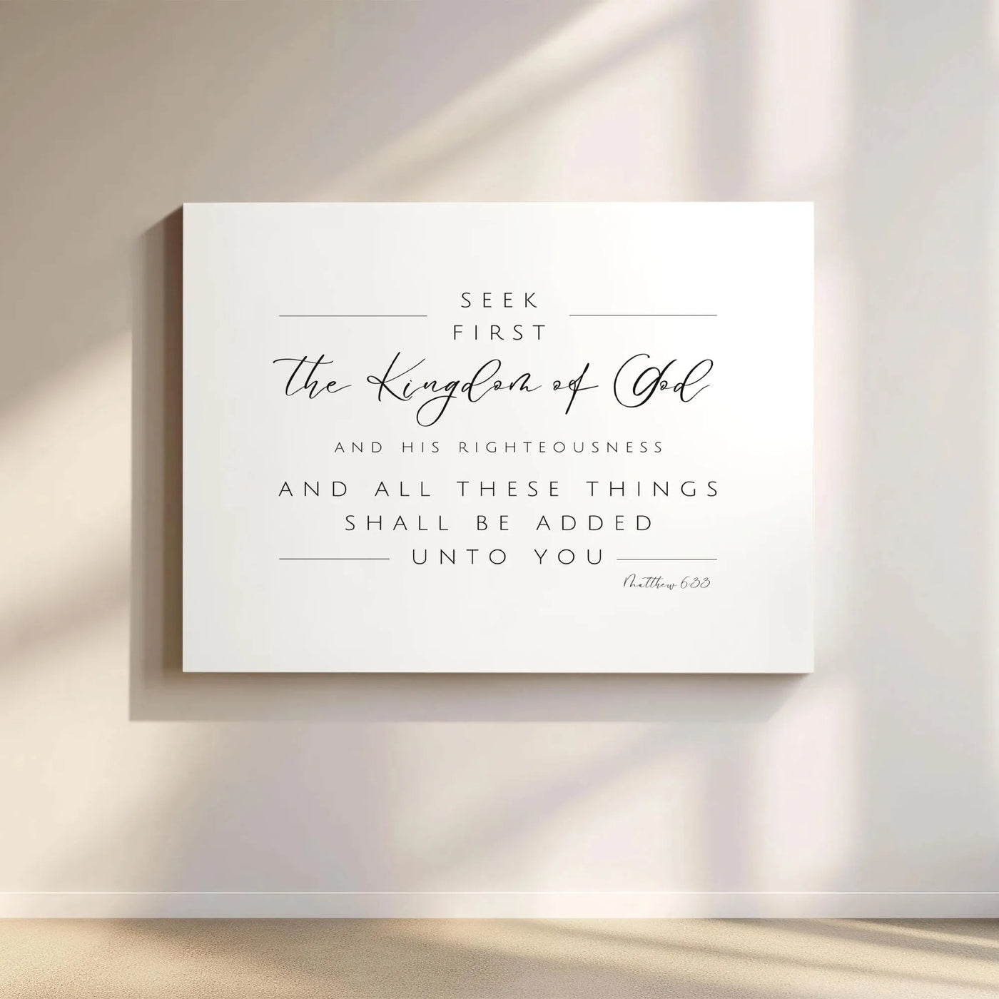 Bible Verse Canvas Print | Seek First The Kingdom of God Matthew 6:33 | Premium Gallery Wrap | Modern Scripture Home Decor Gi