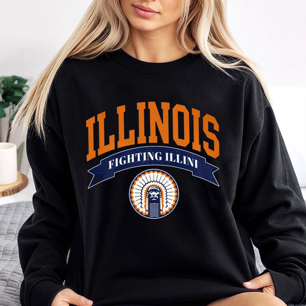 Illinois Fighting Illini Sweatshirt | Vintage Style College Football Crewneck | Premium Cotton Blend | Gift For Alumni Fans M