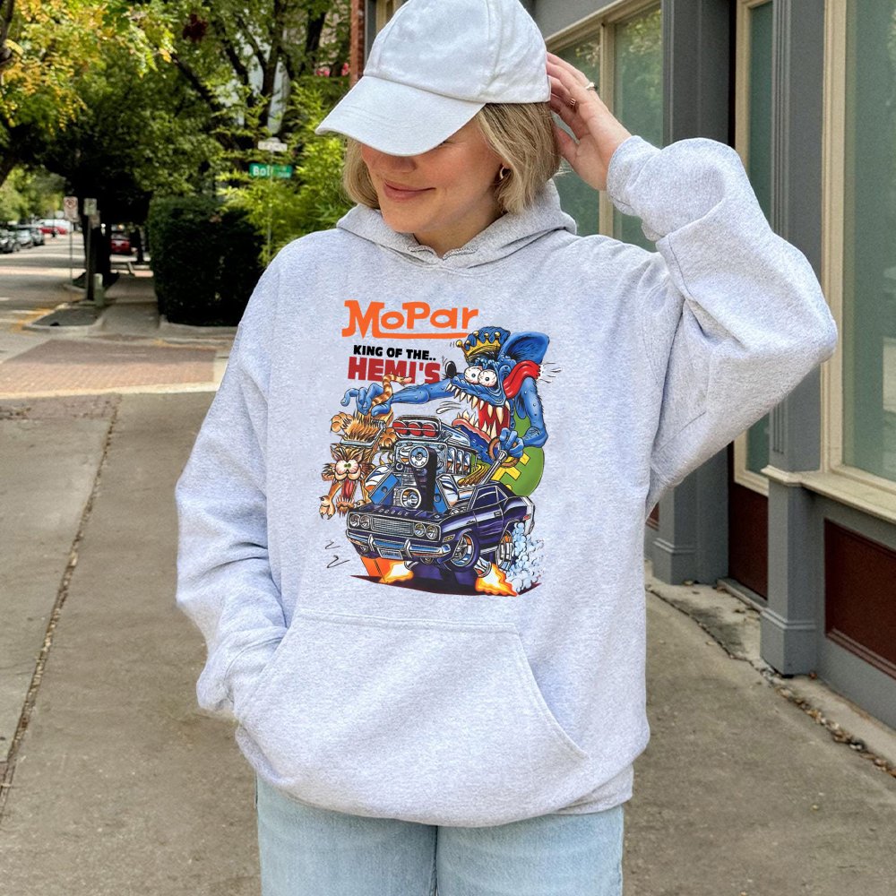 Mopar King Of The Hemi Hoodie | Retro Hot Rod Rat Fink Graphic | Premium Cotton Blend | Gift For Muscle Car Enthusiasts And G