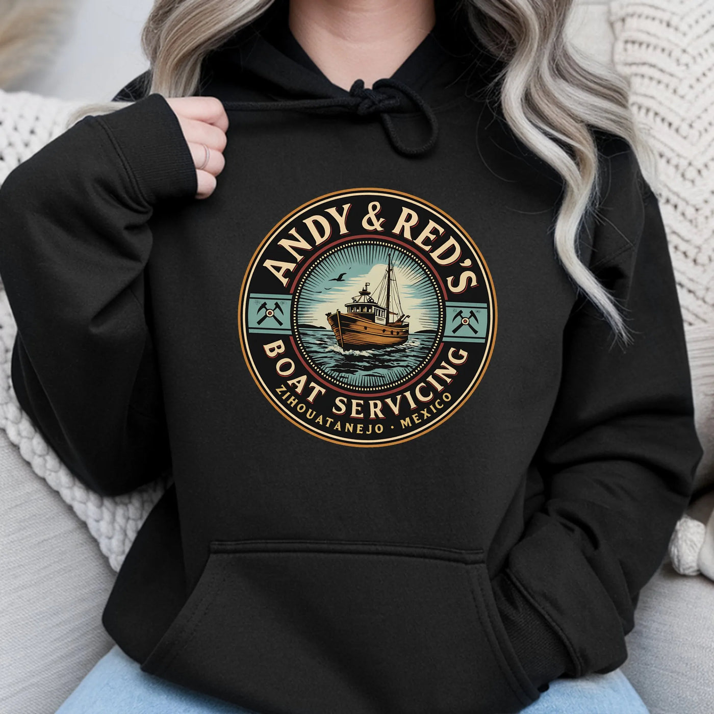 Andy & Red’s Boat Servicing Hoodie | Zihuatanejo Mexico Graphic | Premium Cotton Blend | Shawshank Redemption Inspired Movie 
