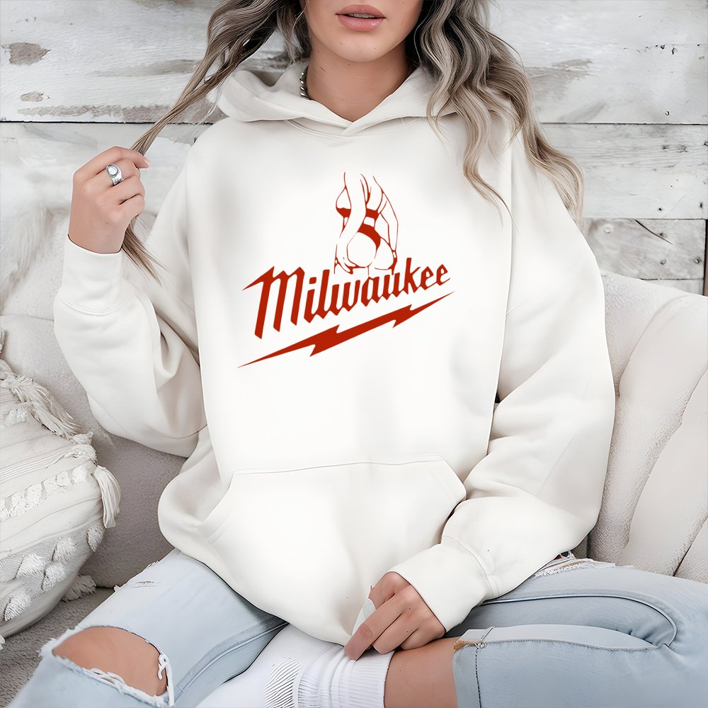 Funny Milwaukee Graphic Hoodie | Parody Tool Brand Logo Design | Premium Cotton Blend Pullover | Humorous Gift for DIY Worker
