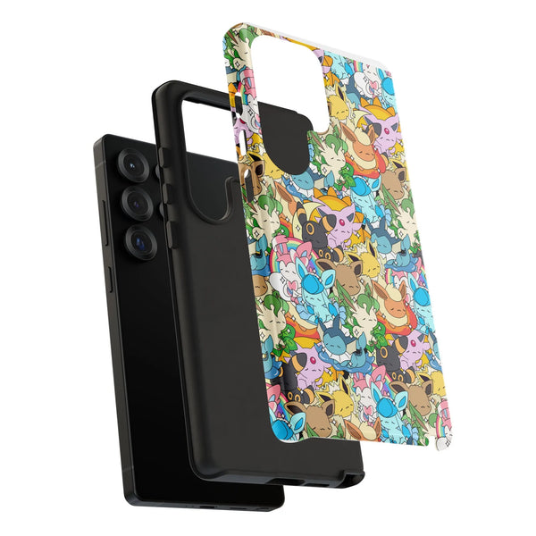 Cute Monster Creature Phone Case | Eevee Evolution Collage Pattern | Durable Polycarbonate Samsung Cover | Premium Gamer Gift