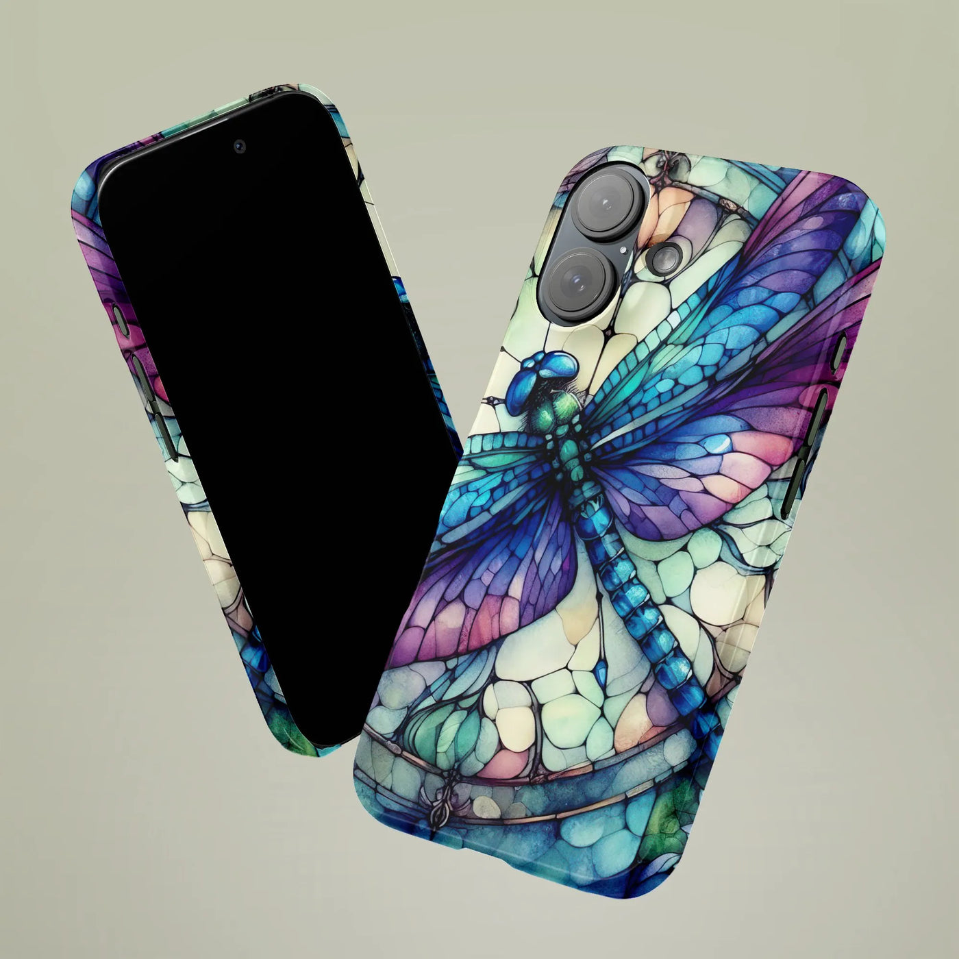 Stained Glass Dragonfly iPhone Case | Vibrant Mosaic Art Print | Dual-Layer Protective Shell | Nature Inspired Gift for Her