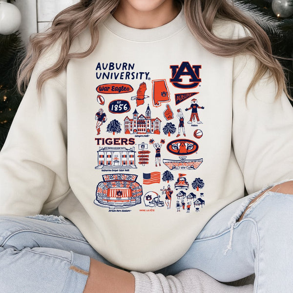 Auburn University Game Day Sweatshirt | Tigers Campus Landmarks Collage Graphic | Premium Cotton Blend | Unisex Gift for Stud