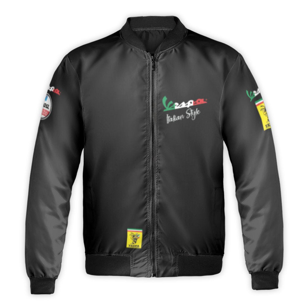 Italian Style Scooter Bomber Jacket | Wasp Mascot & Flag Graphic | Durable Nylon Outerwear | Unisex Streetwear Gift for Motor
