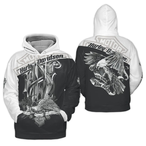 Motorcycle Eagle 3D Hoodie | Live To Ride Graphic Pullover | Premium All-Over Print Fleece | Biker Gift For Men And Women