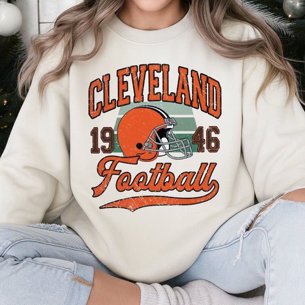 Cleveland Football Sweatshirt | Retro 1946 Helmet Vintage Design | Premium Cotton Blend | Gift For Ohio Sports Fans Unisex Ap