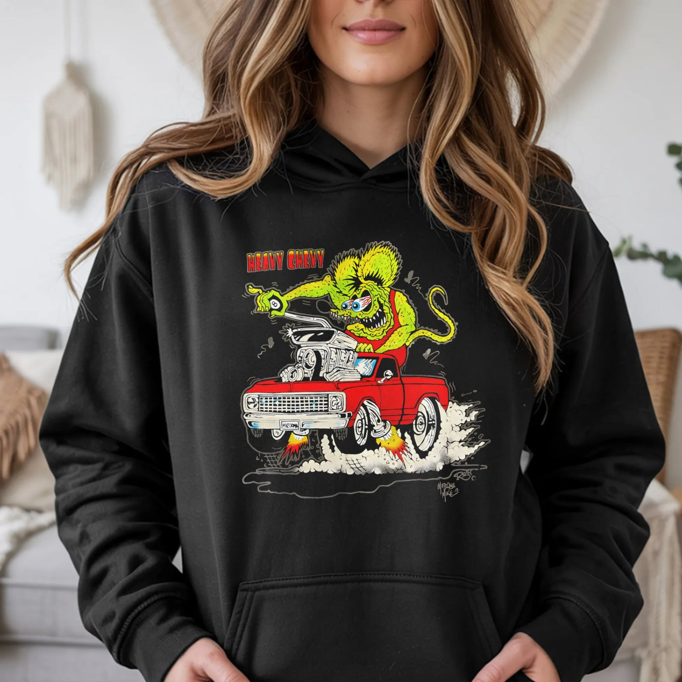 Hot Rod Monster Hoodie | Ed Roth Style Heavy Chevy Graphic | Premium Cotton Blend | Gift For Classic Car Enthusiasts And Hot 