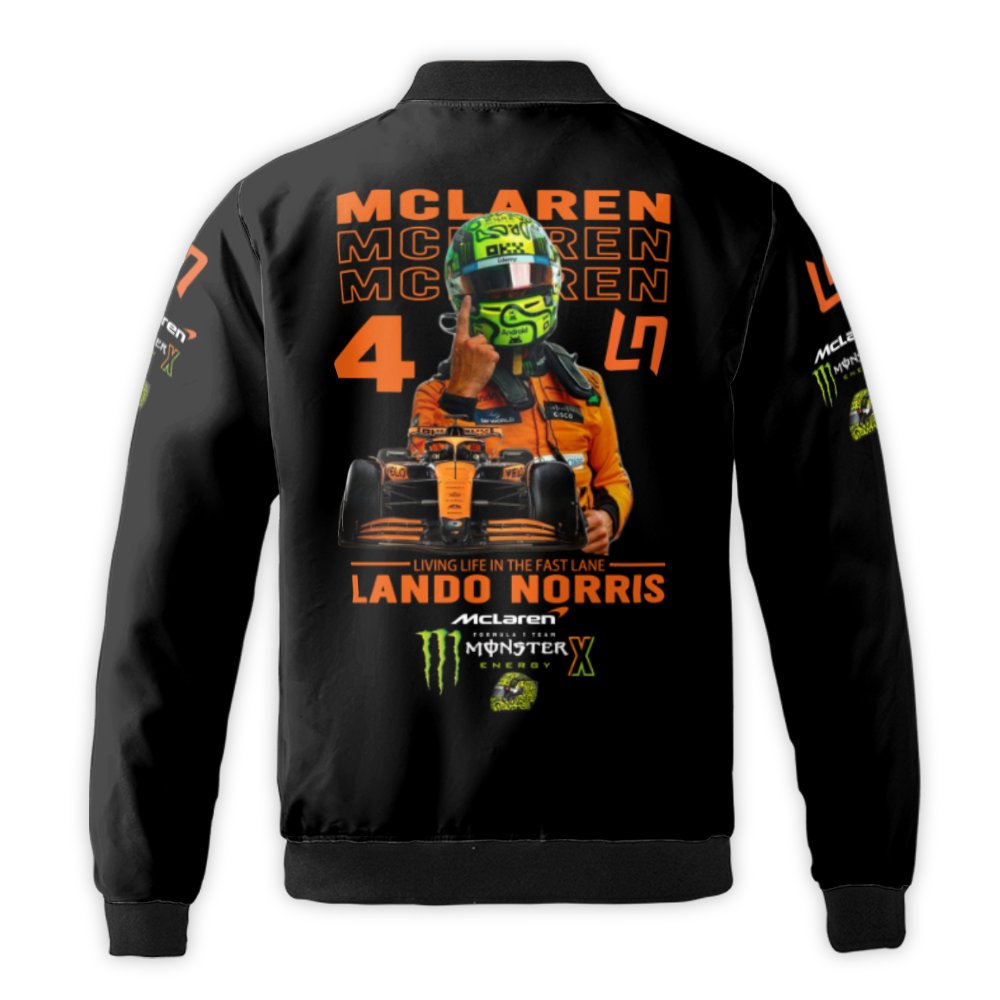 Lando Norris McLaren Bomber Jacket | Formula 1 Papaya Racing Graphic | Durable Nylon Streetwear | Premium Gift for F1 Race Fa