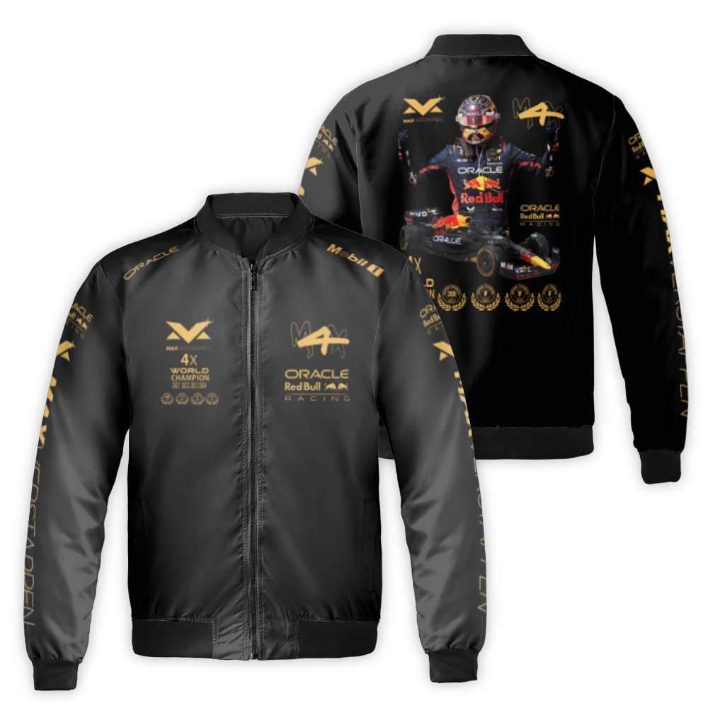 Formula 1 Bomber Jacket | Max Verstappen 4x World Champion Motorsport Apparel | Durable Nylon Shell | Premium Red Bull Racing