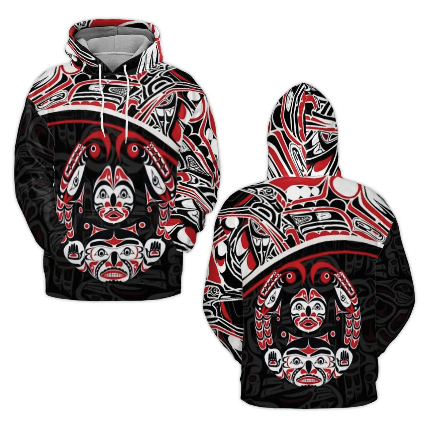 Pacific Northwest Native Art 3D Hoodie | Tribal Totem Graphic Print | Premium Brushed Fleece Pullover | Unisex Cultural Herit