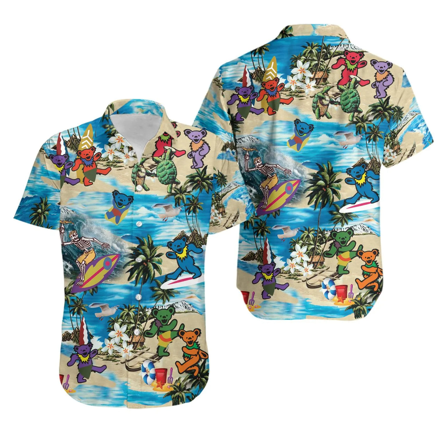 Summer Dancing Bears Hawaiian Shirt | Tropical Beach Print Aloha Top | Lightweight Breathable Fabric | Funky Music Festival G
