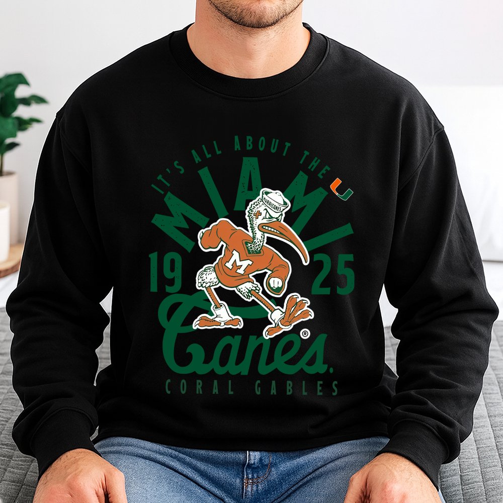 Miami Hurricanes Mascot Sweatshirt | Vintage Retro College Sports Design | Premium Cotton Blend Crewneck | Unisex Gift For Fo