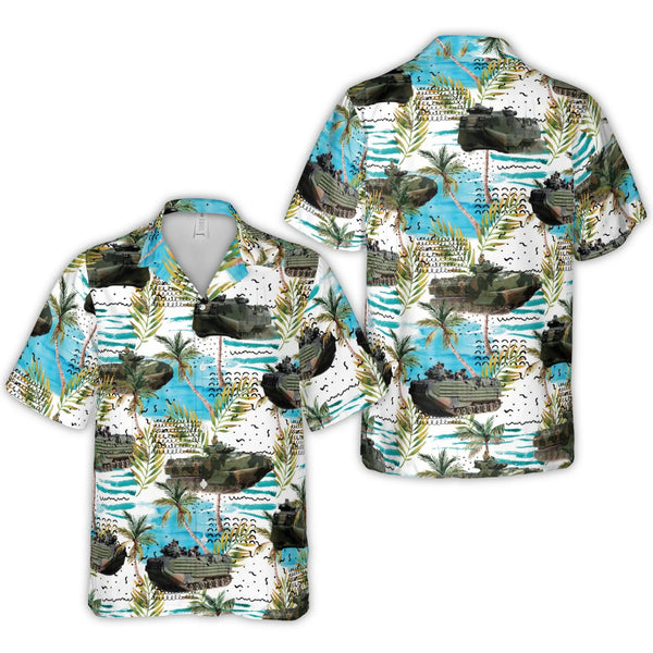 AAVP7A1 Amphibious Vehicle Hawaiian Shirt | Tropical Beach Assault Pattern | Premium Woven Polyester | Unique Gift for Marine