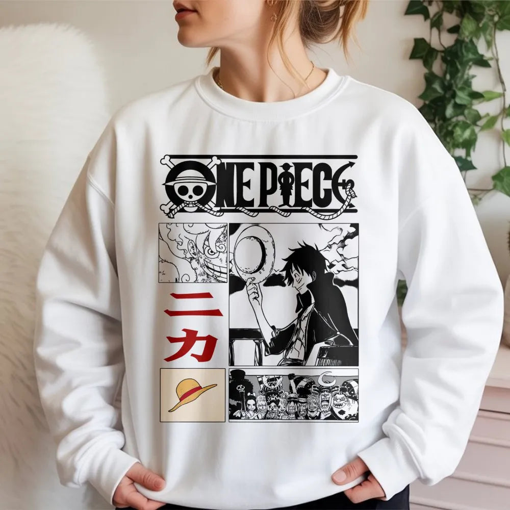 One Piece Anime Sweatshirt | Luffy Gear 5 Nika Graphic Print | Cotton Polyester Blend | Unisex Fan Gift & Streetwear