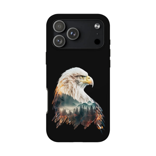 Bald Eagle iPhone Case | Double Exposure Mountain Forest Art | Dual-Layer Protective Cover | Wildlife Nature Lover Gift