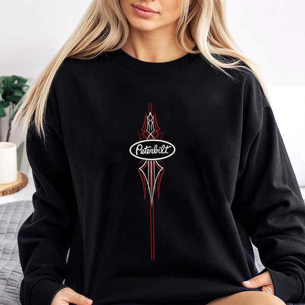 Peterbilt Truck Sweatshirt | Vintage Pinstripe Logo Graphic | Premium Cotton Blend | Gift for Truck Driver and Semi Truck Ent