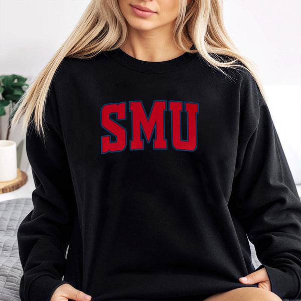 SMU University Sweatshirt | Distressed Varsity Block Letter Print | Premium Cotton-Blend Crewneck | Cozy College Apparel for 