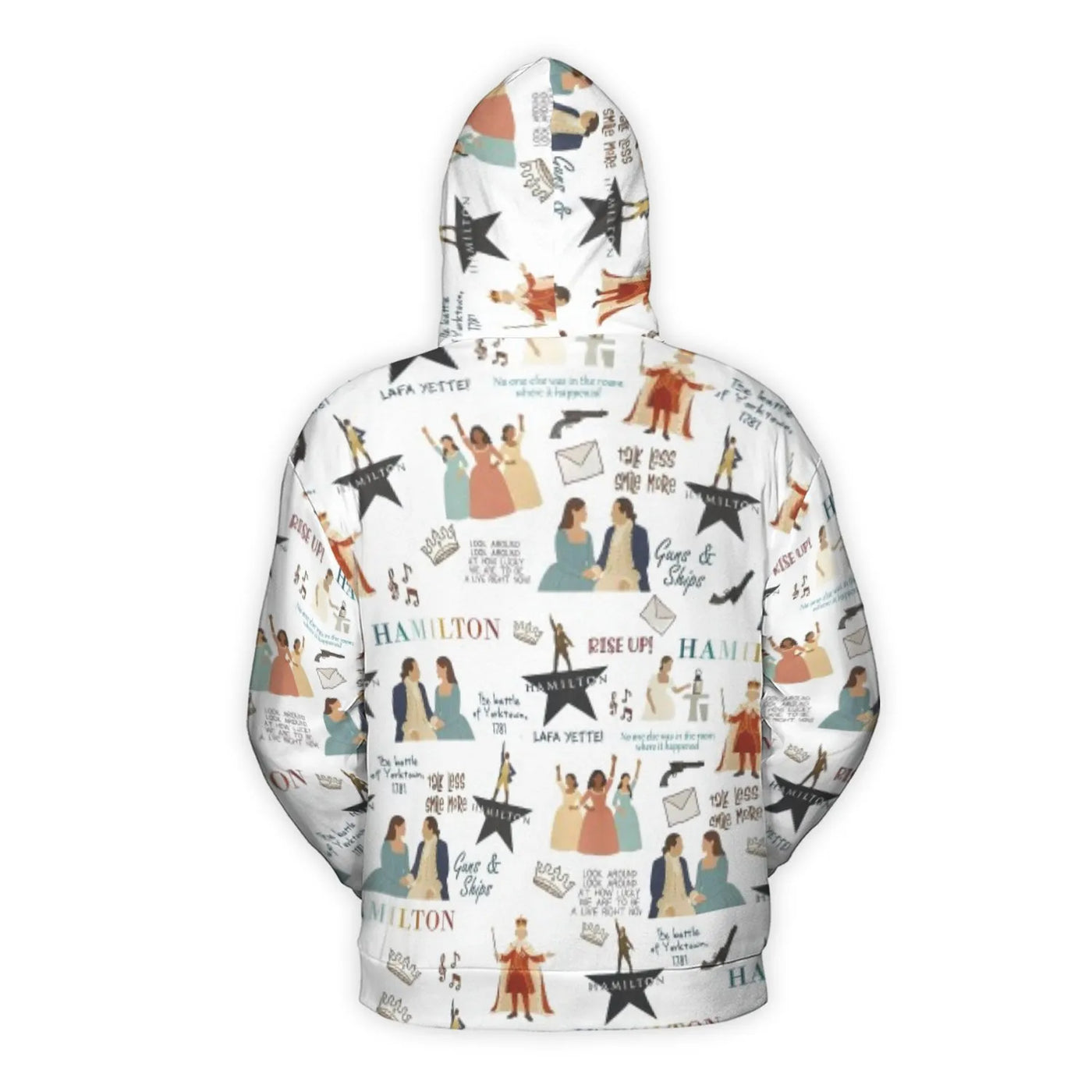 Musical Theatre Fan Hoodie | Hamilton Collage All-Over Print | Premium Polyester Brushed Fleece | Unique Broadway Gift for Wo