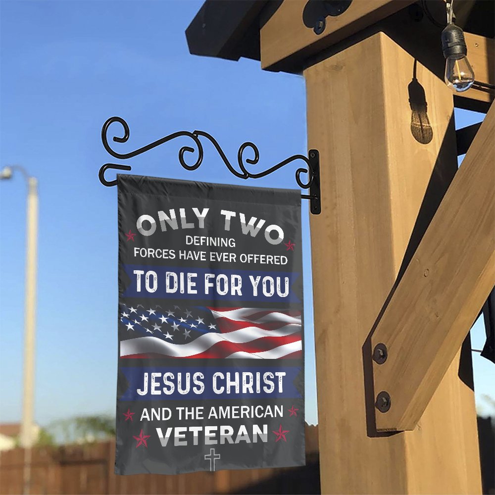 Patriotic Garden Flag | Jesus and American Veteran Religious Memorial | Weather-Resistant Polyester | Gift for Military Veter