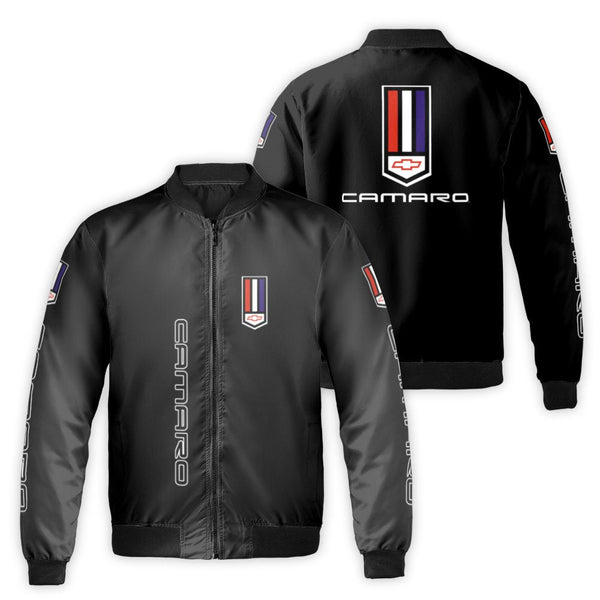 Camaro Bomber Jacket | American Muscle Car Graphic | Windproof Nylon Shell | Premium Gift for Chevrolet Enthusiasts