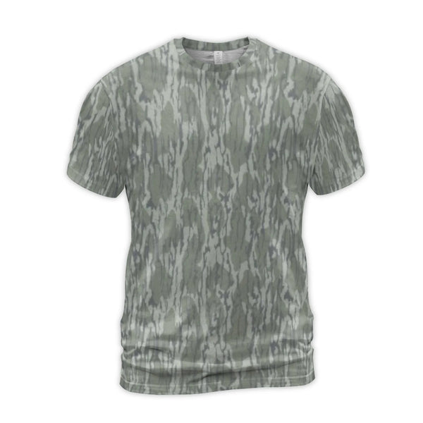 Camo T-Shirt | Realistic Tree Bark Pattern | Premium Polyester Blend | All-Over Print Hunting Style Tee for Men & Women