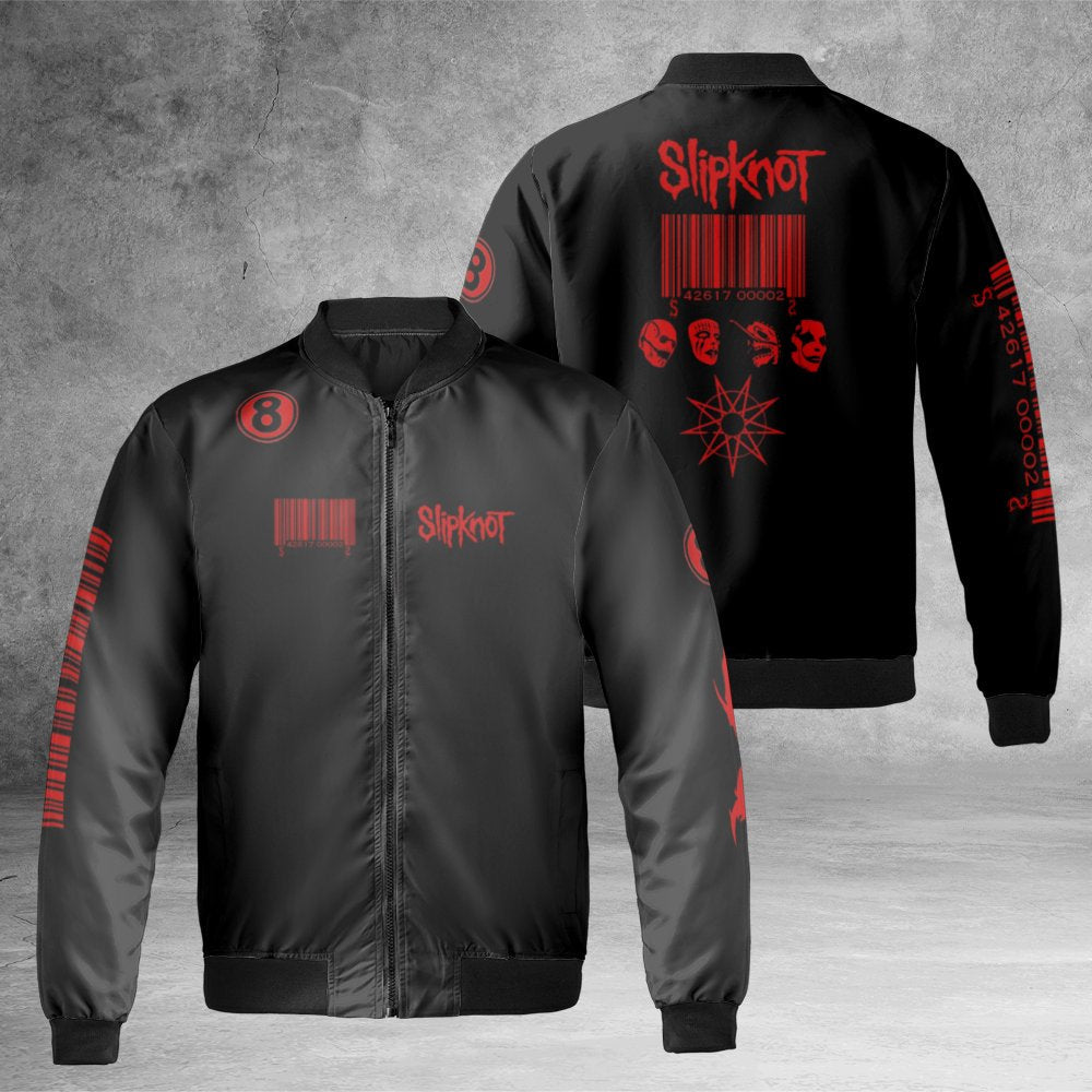 Heavy Metal Bomber Jacket | Slipknot Graphic Barcode Design | Durable Nylon Windproof Streetwear | Unisex Gift for Rock Band 