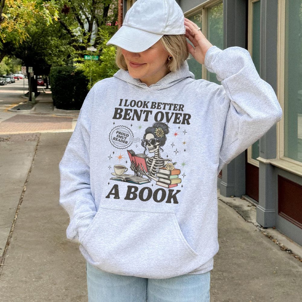 Smut Reader Hoodie | Funny Skeleton Bookworm Graphic | Premium Cotton Blend | Gift for Romance Book Lovers
