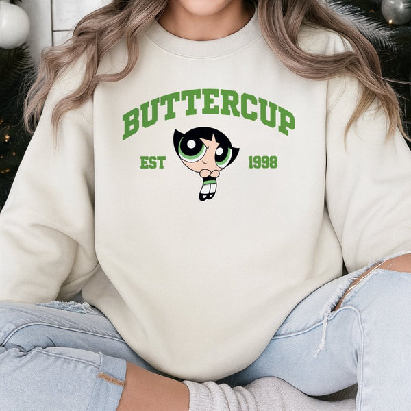 Buttercup Graphic Sweatshirt | 90s Cartoon Character Print | Premium Cotton-Blend Fleece | Nostalgic Pop Culture Gift for Wom