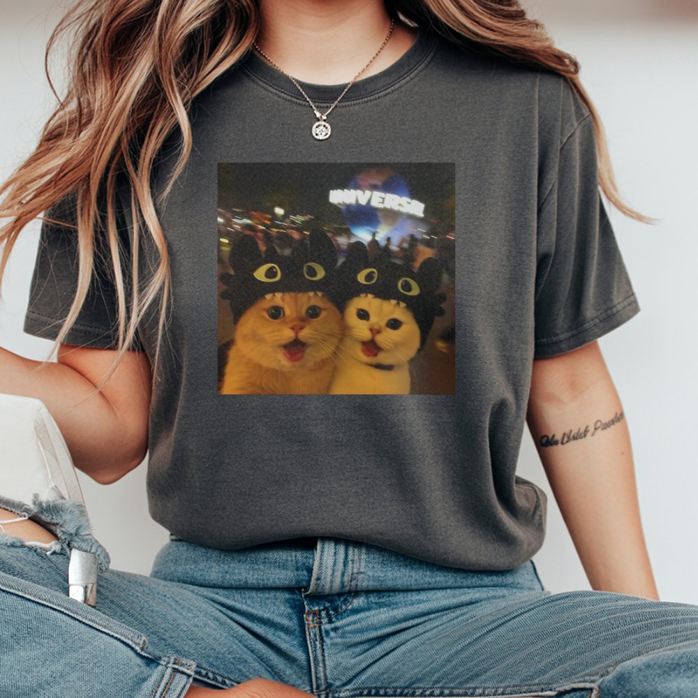 Funny Cat Selfie T-Shirt | Cute Kittens Wearing Dragon Hoods Graphic | Premium 100% Cotton Tee | Gift for Cat Lovers & Meme F