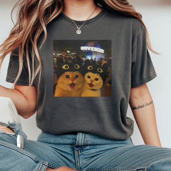 Funny Cat Selfie T-Shirt | Cute Kittens Wearing Dragon Hoods Graphic | Premium 100% Cotton Tee | Gift for Cat Lovers & Meme F