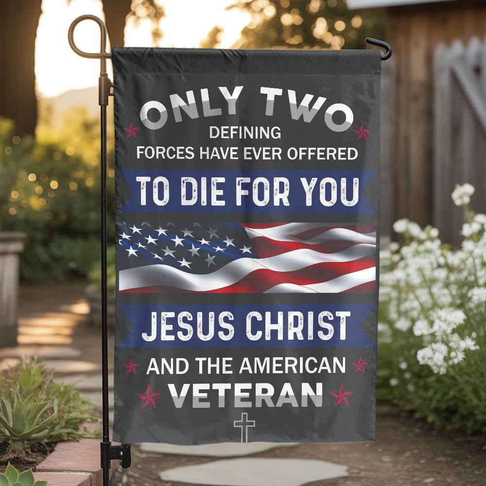 Patriotic Garden Flag | Jesus and American Veteran Religious Memorial | Weather-Resistant Polyester | Gift for Military Veter