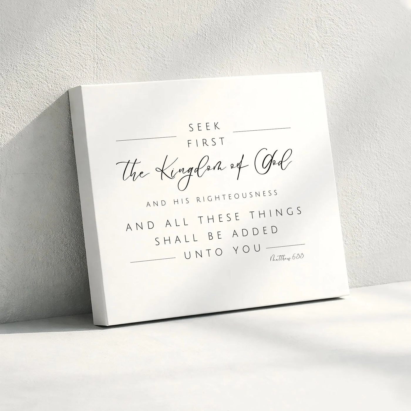 Bible Verse Canvas Print | Seek First The Kingdom of God Matthew 6:33 | Premium Gallery Wrap | Modern Scripture Home Decor Gi