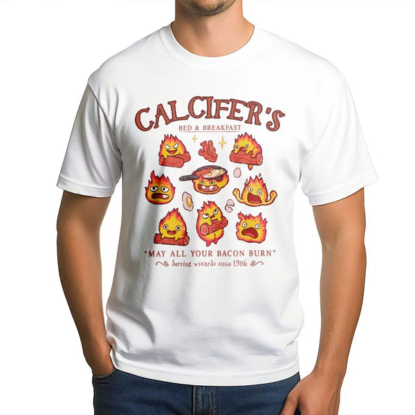 Calcifer Bed and Breakfast T-Shirt | Anime Fire Demon Graphic | Premium Cotton Unisex Tee | Gift for Studio Ghibli Fan