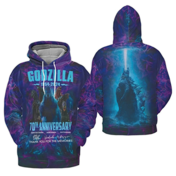 Godzilla 70th Anniversary Hoodie | 1954-2024 Memorial Graphic | Premium Brushed Fleece Pullover | Limited Edition Gift for Ka