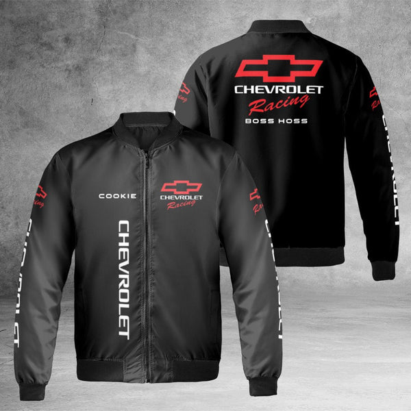 Chevrolet Racing Bomber Jacket | Boss Hoss Motorsport Graphic Print | Durable Nylon Shell | Premium Gift for Car Enthusiasts