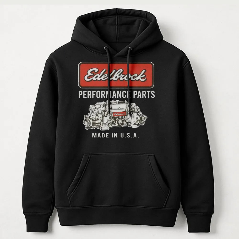 Edelbrock Performance Parts Hoodie | Classic Racing Carburetor Graphic | Premium Cotton Blend | Gift for Car Enthusiasts and 