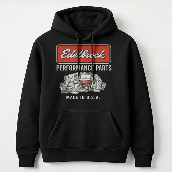 Edelbrock Performance Parts Hoodie | Classic Racing Carburetor Graphic | Premium Cotton Blend | Gift for Car Enthusiasts and 