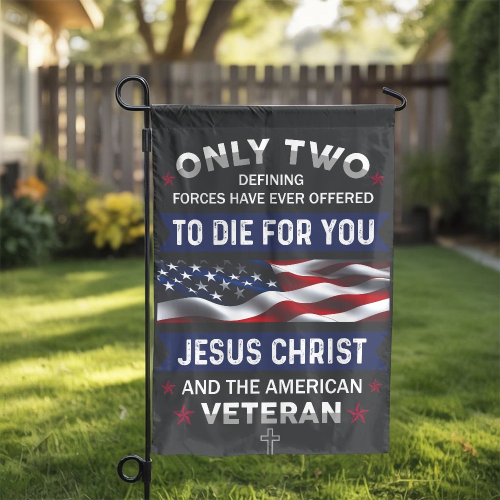 Patriotic Garden Flag | Jesus and American Veteran Religious Memorial | Weather-Resistant Polyester | Gift for Military Veter