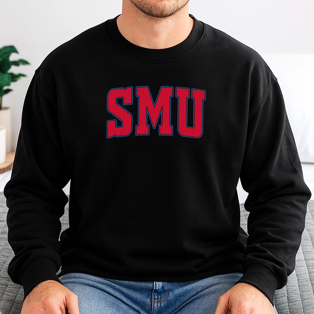 SMU University Sweatshirt | Distressed Varsity Block Letter Print | Premium Cotton-Blend Crewneck | Cozy College Apparel for 
