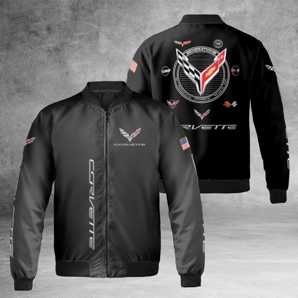 Corvette Bomber Jacket | Iconic Sports Car Logo Design | Durable Nylon Windbreaker | Premium Automotive Fan Gift for Men and 